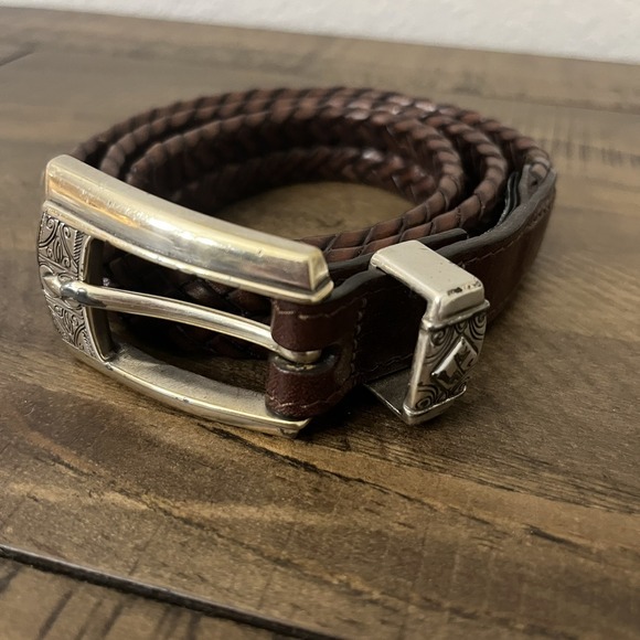 Brighton Accessories - Brighton Brown Braided Leather Belt with Silver-Tone Conchos and Buckle